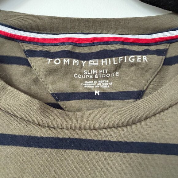Tommy Hilfiger Slim Fit Stretch Stripe Tee. Green & Navy, Size M - Picture 2 of 5